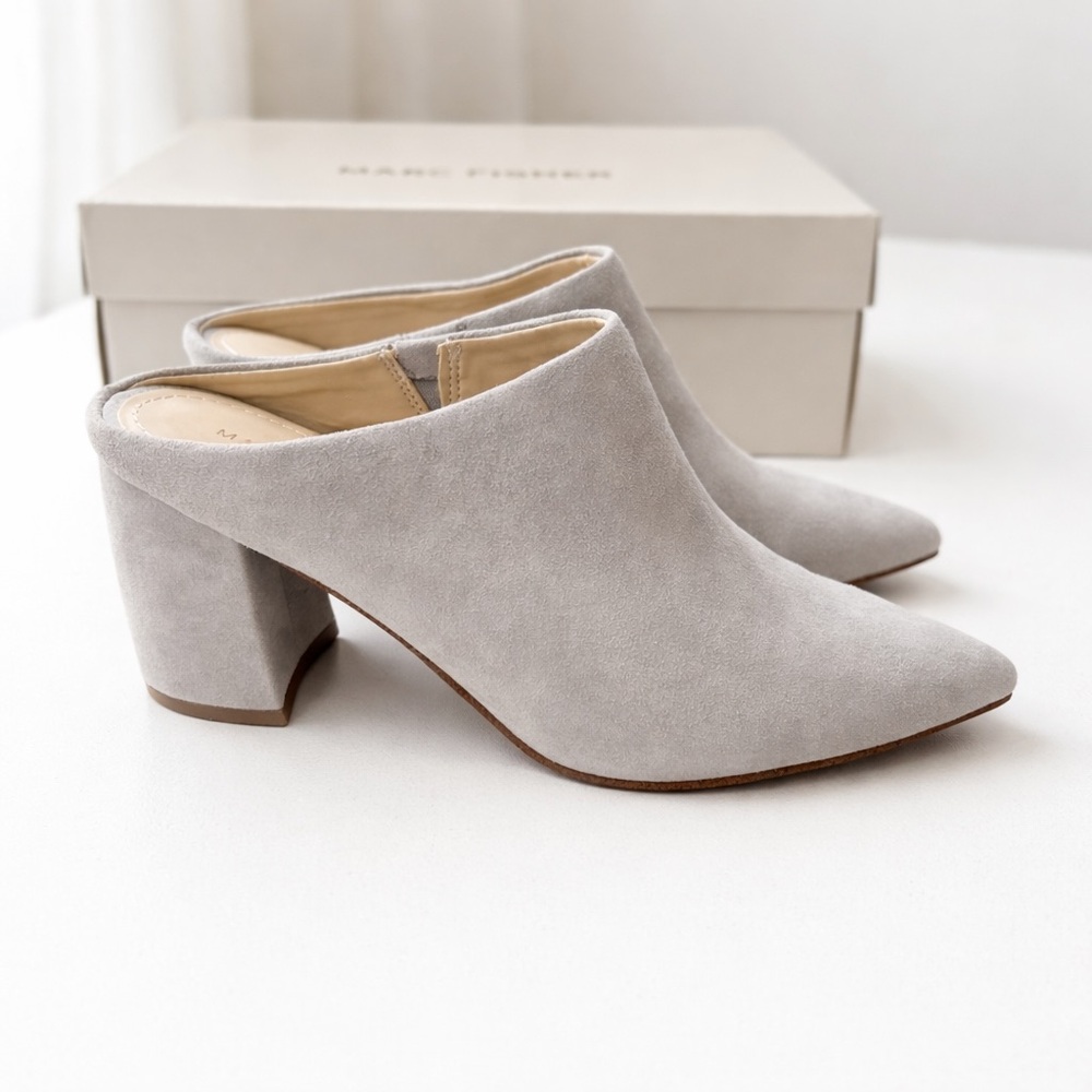 Marc Fisher Women's Light Gray Suede Mules
